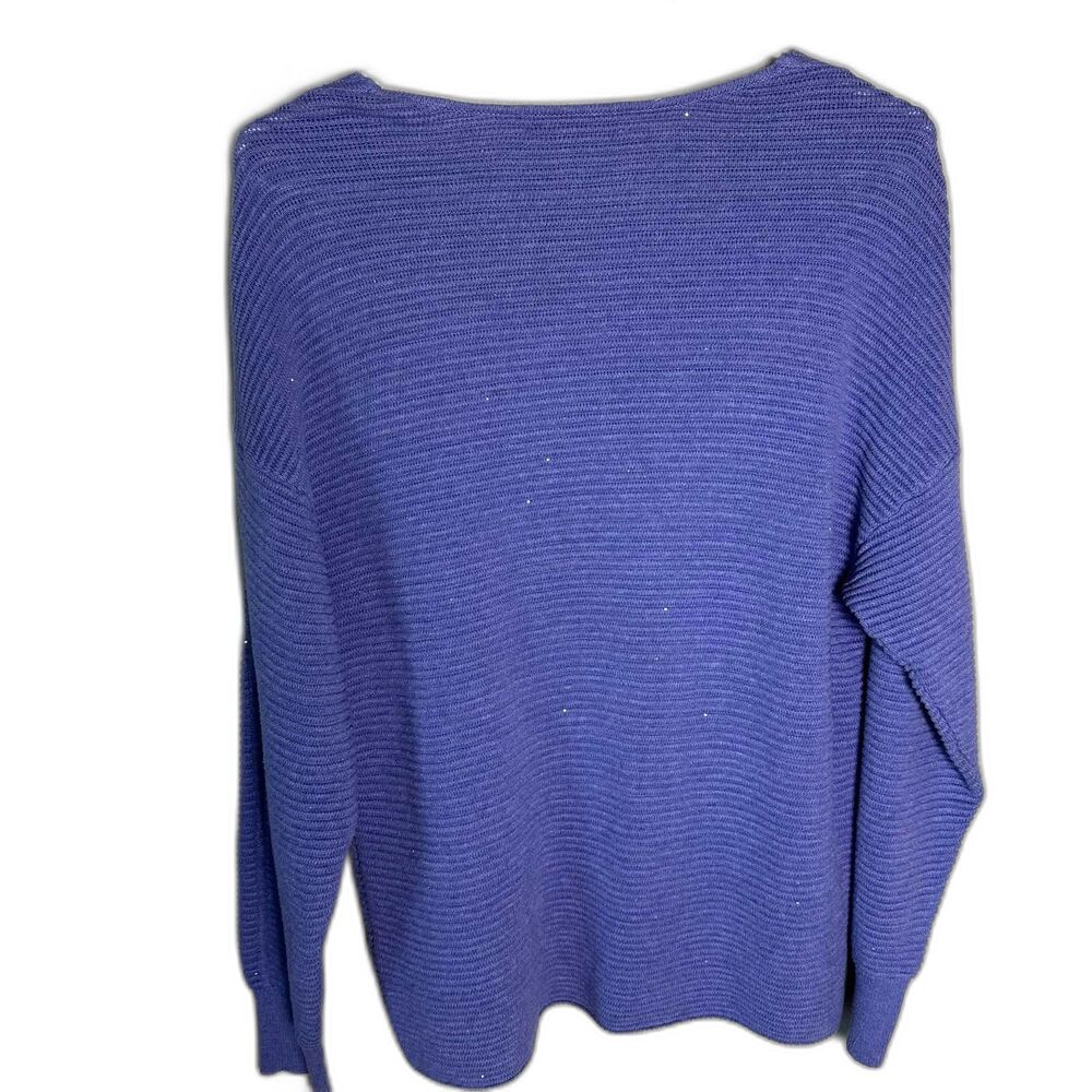 Tommy Bahama V-Neck Ribbed Shimmer Knit Sweater Purple Medium Cotton Blend - Picture 2 of 7